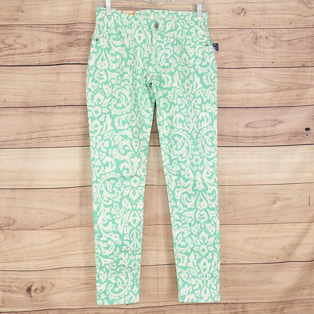 New! Old Navy Rock Star Super Skinny Jeans Womens 6 Green Floral Stretch Denim